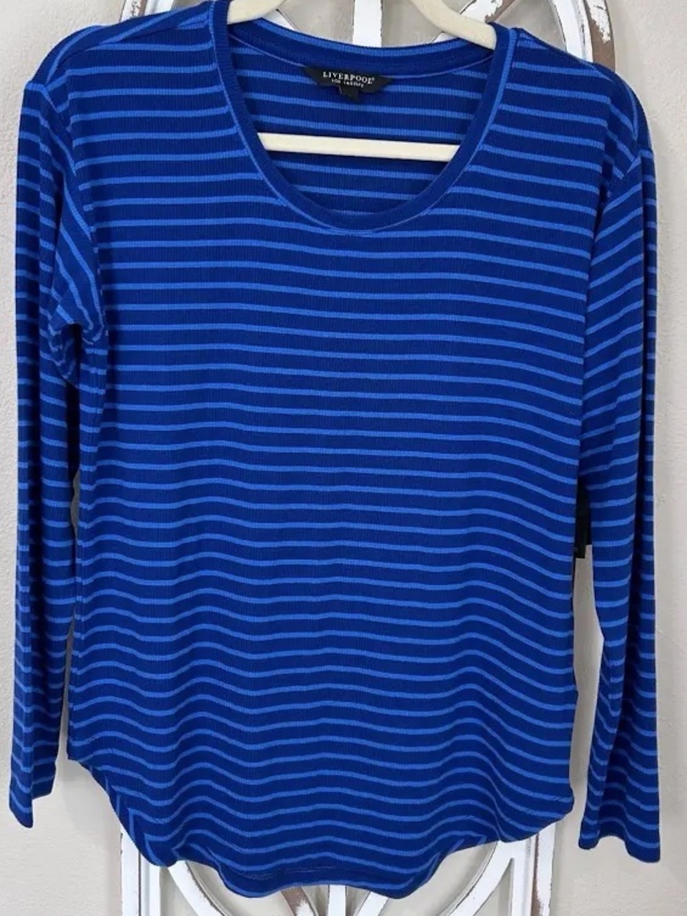 NWT ✨ Liverpool blue topaz Navy & Light Blue Striped Long-Sleeve Tee size small